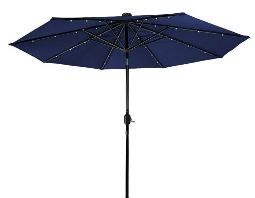 Sun Ray 9' Round Solar Lighted Umbrella, Navy  - Lot 393