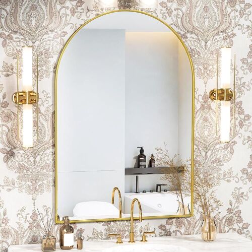 Arched Wall Mirror, Gold  - Lot 399