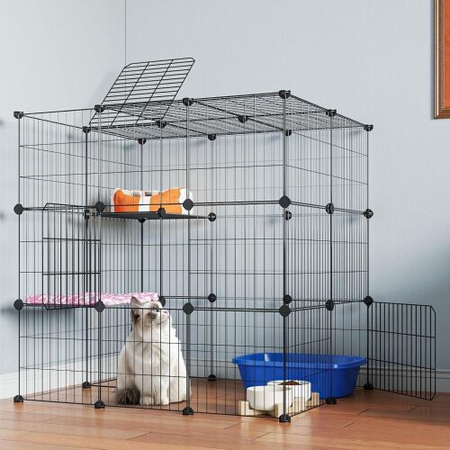 Oneluck 3-Tier Indoor Cat Enclosure, 35.4L x 31.3W x 35.4H - Lot 632