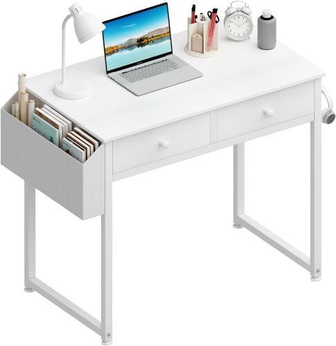 Lufeiya Small White Desk with Drawers 31"  - Lot 643