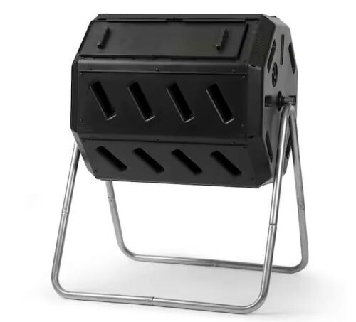 FCMP Outdoor Tumbling Composter with Two Chambers for Efficient Batch Composting - Lot 90