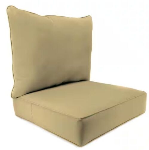 Sunbrella 24" x 24" Heather Beige Solid Rectangular Boxed Edge Outdoor Deep Seating Chair Seat and Back Cushion Set  - Lot 169