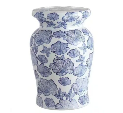 Jonathan Y Poppies 17.7 in. White/Blue Ceramic Garden Stool - Lot 223