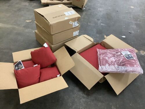Lot of (4) Arden Selections Ruby Red Leala Outdoor Deep Seat Cushion Set, 24 x 24 & (4) Ruby Red Leala Outdoor Throw Pillows, 16 x 16 - Lot 84