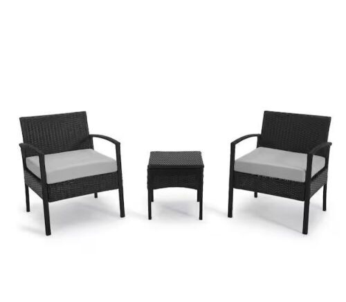 3-Piece Wicker Patio Conversation Set with Tan Cushions - Blemish  - Lot 86