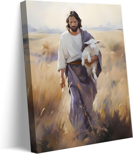 Framed Jesus and Lamb Canvas Wall Art - Blemish - Lot 625