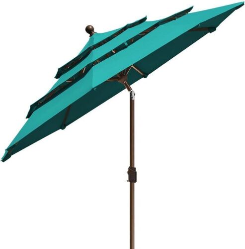  EliteShade 9Ft 3 Tier Market Patio Umbrella with Ventilation, Teal  - Lot 666