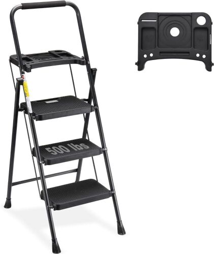HBTower 3 Step Ladder with Tool Tray - Lot 721