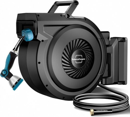 PolarcoForgeco Retractable Garden Hose Reel, 5/8 inch x 90 ft, Wall Mounted - Lot 71