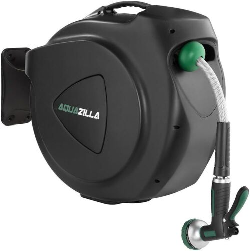 Aquazilla Retractable Garden Hose Reel, 100Ft x 1/2", Wall Mounted Swivel Bracket - Lot 180