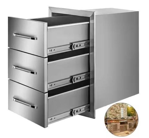Outdoor Kitchen Stainless Steel Flush Mount Triple BBQ Access Drawers, 16 in. W x 28.5 in. H x 20.5 in. D  - Lot 69
