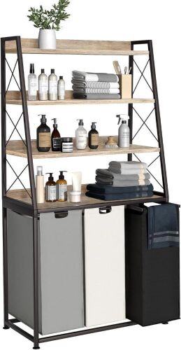 Herture 3 Section Laundry Hamper with 4 Tier Shelf - Lot 266