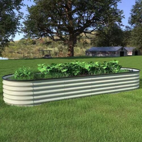 Veikous 9-in-1Galvanized Raised Garden Bed, 8 ft. x 2 ft. x 1.4 ft., Pearl White  - Lot 271