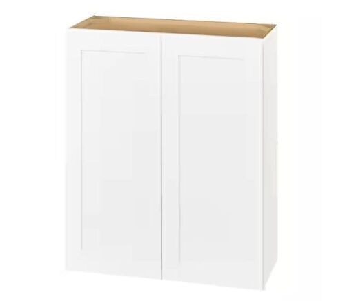 Hampton Bay Avondale 30 in. W x 12 in. D x 36 in. H Ready to Assemble Plywood Shaker Wall Kitchen Cabinet in Alpine White  - Lot 273