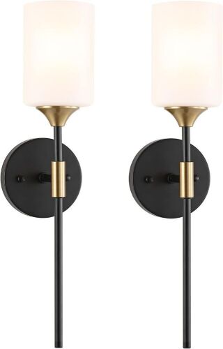 Industrial Mid Century Wall Sconce with White Cylinder Glass Shades, Set of 2 - Lot 492