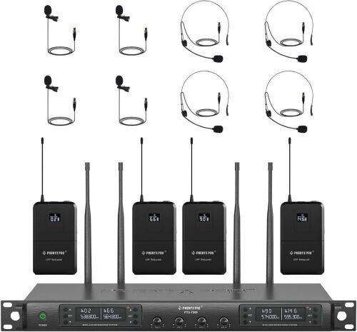 Phenyx Pro 4 Channel Wireless Microphone System w/ Bodypacks and Headsets/Lapel Mics - Lot 65