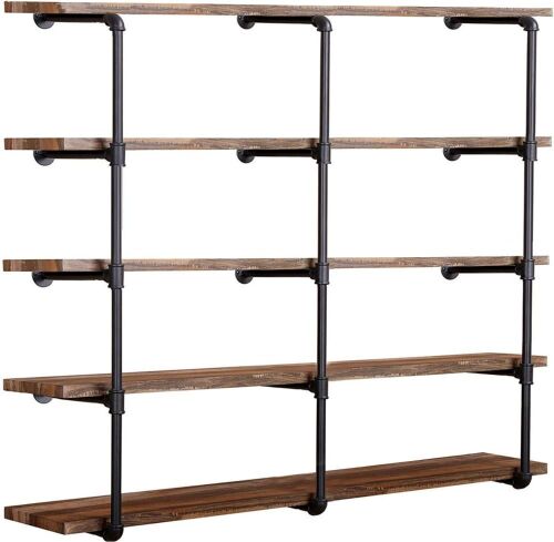  Industrial Wall Mount Iron Pipe Shelving, 52" Tall 12" deep - Lot 697