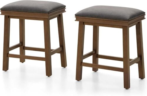 Faux Leather Farmhouse Upholstered Stools for 34"-38" Island, Set of 2  - Lot 705