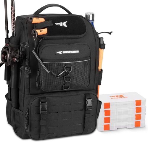 KastKing Karryall Fishing Tackle Backpack with Rod Holders 4 Tackle Boxes - Lot 709