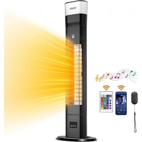 Pasapair Electric Patio Heater With Bluetooth Speaker and Light 1500W, 5 Power Setting - Lot 62