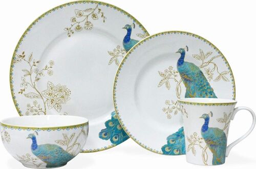  Peacock Garden 16-Piece Casual Blue Porcelain Dinnerware Set - Lot 283