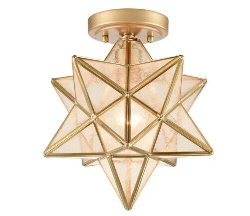 11.81 in. 1-Light Gold Modern Semi-Flush Mount with Seeded Glass Shade - Lot 287