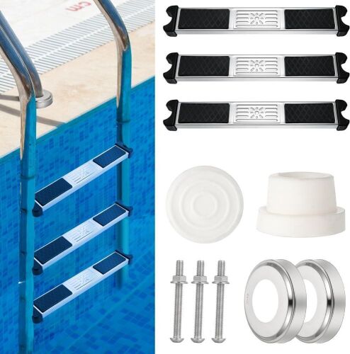 3 Pack Stainless Steel Swimming Pool Ladder Steps with Bumpers & Escutcheon Plates, 18'' - Lot 480