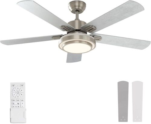 Ceiling Fan with Lights Remote Control, 52 Inch, Brushed Nickel - Lot 57