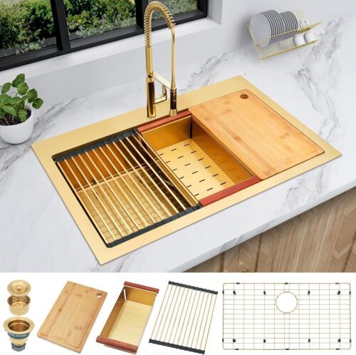 LQS Stainless Steel Drop In Kitchen Sink, 33” x 22”  - Lot 56
