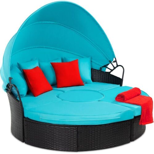 5-Piece 2-in-1 Wicker Daybed Sectional w/ Adjustable Seats, Canopy, Cover - Lot 10