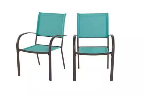 StyleWell Stackable Steel Split Back Sling Patio Dining Chair in Haze Teal Blue, 2 Pack  - Lot 101