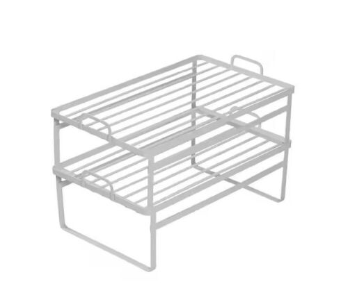 White Steel Stacking Cabinet Shelf Organizers, 2 Pack - Lot 108