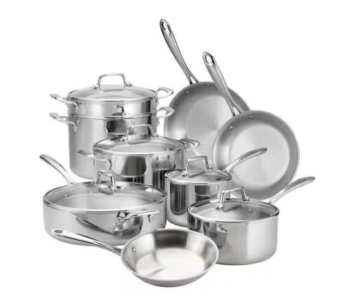 Tramontia 14 Piece Tri-Ply Clad Stainless Steel Cookware Set with Glass Lids  - Lot 53