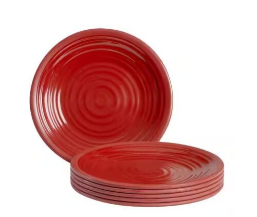 Lot of (2) Taryn Melamine Salad Plates in Ribbed Chili Red, Set of 6 - Lot 112