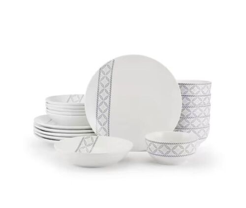 Preslie 18 Piece White Dinnerware Set, Service for 6   - Lot 114