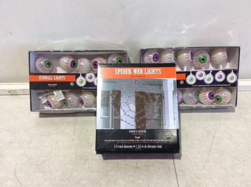 Lot of (2) Eyeball String Lights & (1) Spider Web Lights - Lot 427