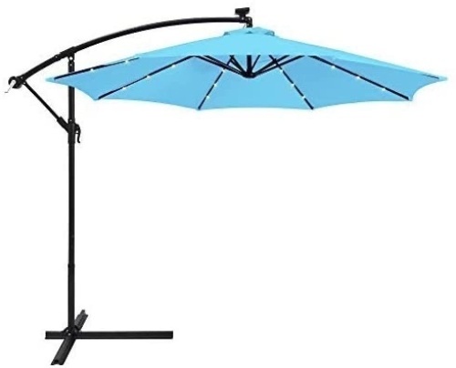 10ft Solar LED Offset Hanging Market Patio Umbrella w/Easy Tilt Adjustment - Lot 495