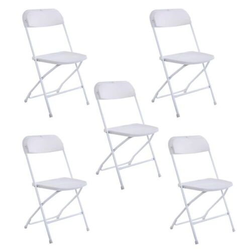 Case of (5) White Folding Plastic Chairs, 330lbs Capacity  - Lot 652