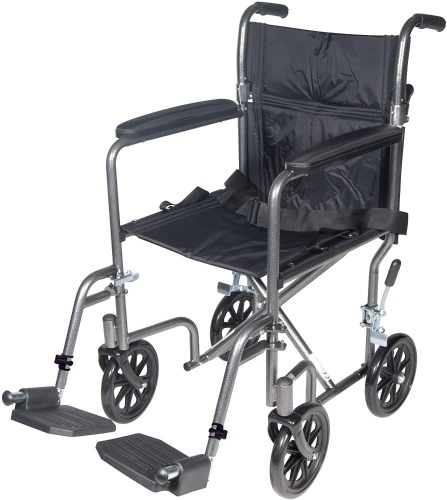 Drive Medical Lightweight Steel Transport Wheelchair, Fixed Full Arms, 17" Seat - Lot 830