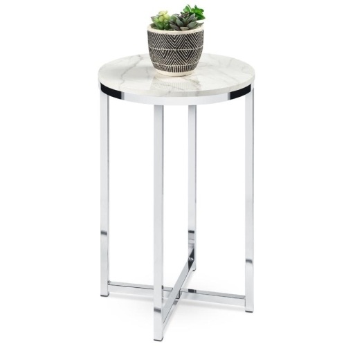 Round Coffee Side Table w/ Faux Marble Top, Metal Frame, 16in  - Lot 946