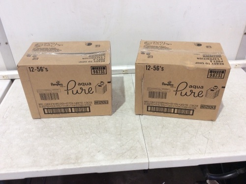 Lot of (2) Pampers Aqua Pure Baby Wipes, 12 Bags of 56 Wipes - Lot 980