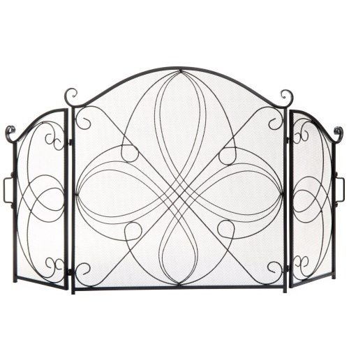 3-Panel Wrought Iron Metal Fireplace Screen Cover w/ Scroll Design, 55x33in  - Lot 1042