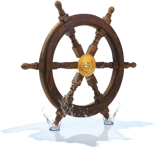 Lot of (2) Nautical Specials Sheesham Wood Ship Wheel with Brass Center, 24" - Lot 1055