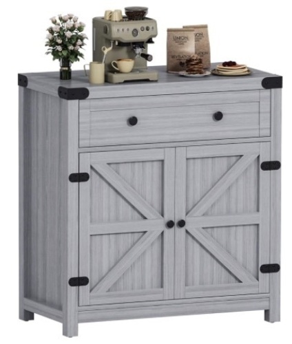 Coffee Bar Accent Cabinet, Farmhouse Barn Door Buffet Sideboard with Drawer-gray - Lot 123