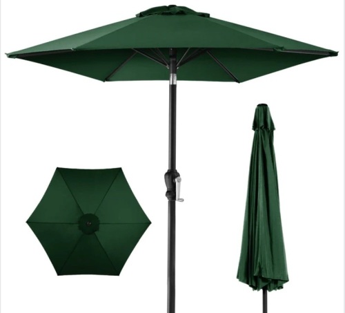 Outdoor Market Patio Umbrella w/ Push Button Tilt, Crank Lift - 7.5ft - Lot 128