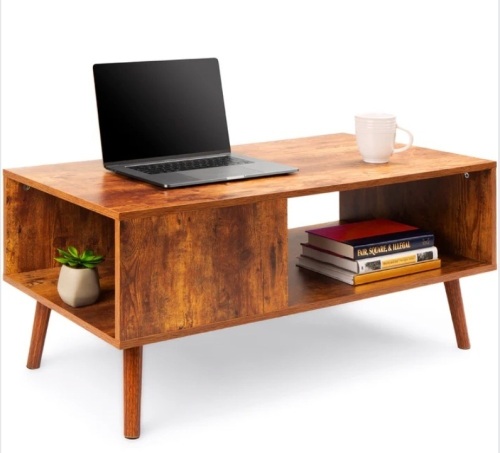 Wooden Mid-Century Modern Coffee Accent Table w/ Open Storage Shelf - Lot 130