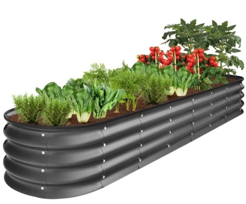 Outdoor Metal Raised Oval Garden Bed for Vegetables, Flowers - 8x2x1ft - Lot 137