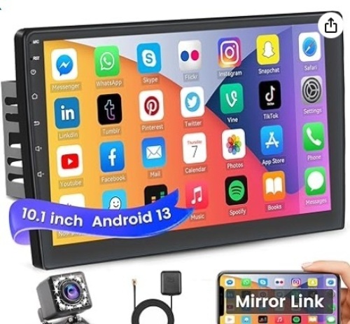 Hikity 10.1 Inch Android Car Stereo Touch Screen Double Din Car Radio WiFi Bluetooth GPS Navigation FM Radio Support Mirror Link for Android/iOS Phone, with 12 Led Lights HD Rear View Camera - Lot 164