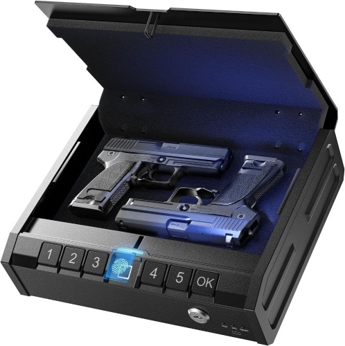 ONNAIS IRON PRO Biometric Fingerprint Gun Safe for Handgun: Swift Entry Gun Lock Box Featuring with Interior Light and Emergency Power Supply: Pistol Safe for Home, Bedside, Nightstand, and Car  - Lot 10140