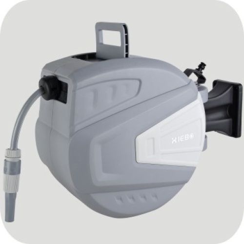 Ayleid Retractable Garden Hose Reel,1/2 in x 65 ft Wall Mounted Hose Reel, with 9- Function Sprayer Nozzle, Any Length Lock/Slow Return System/Wall Mounted/180°Swivel Bracket (Grey)  - Lot 10147